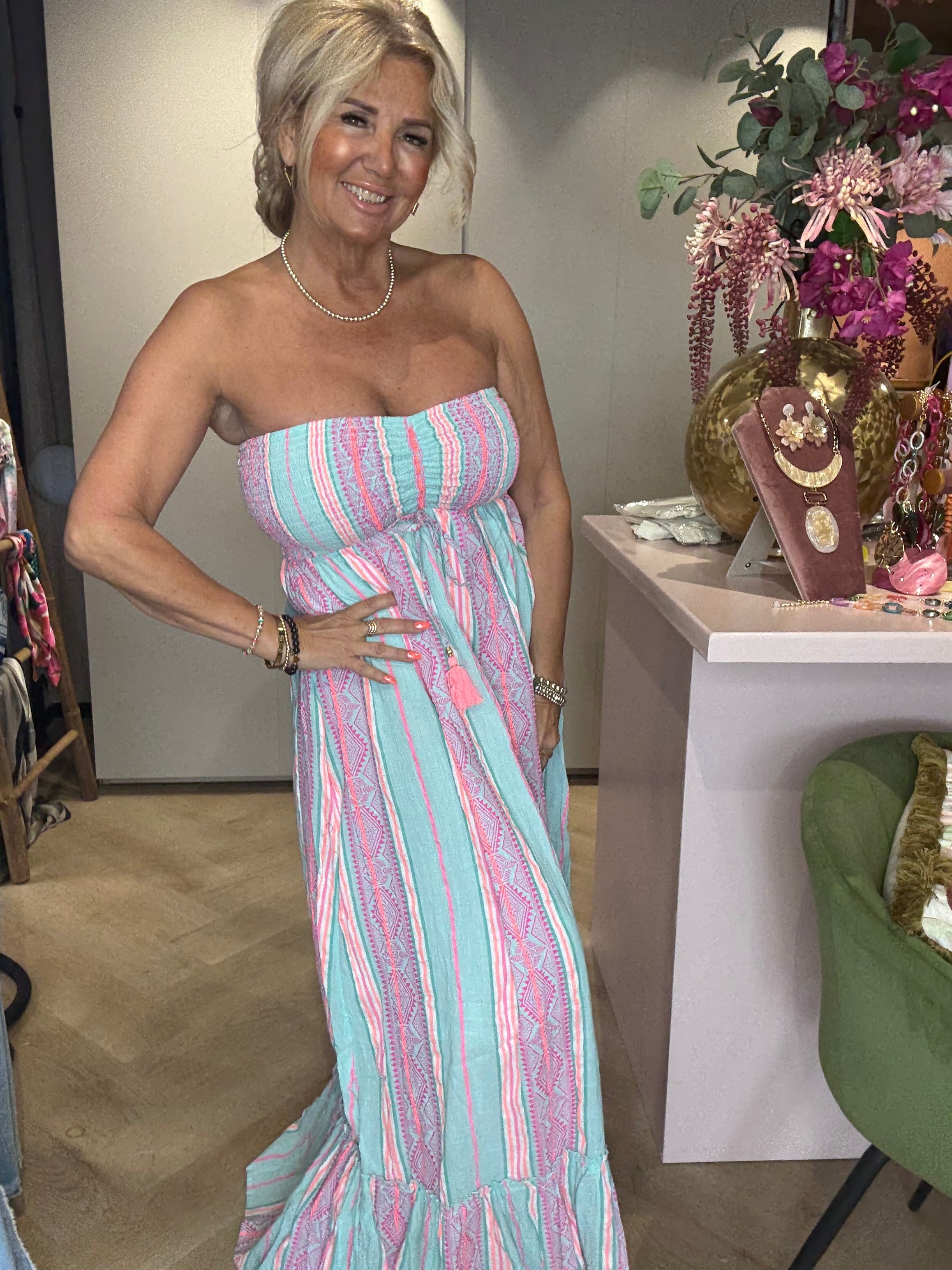 Jurk Sunset Breeze Bandeau Turquoise